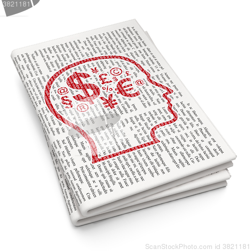 Image of Learning concept: Head With Finance Symbol on Newspaper background