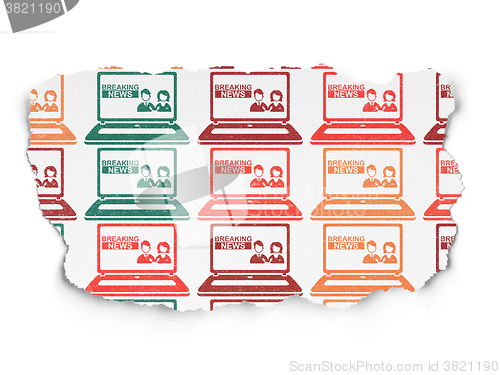 Image of News concept: Breaking News On Laptop icons on Torn Paper background