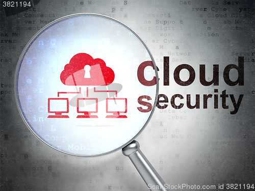 Image of Cloud technology concept: Cloud Network and Cloud Security with optical glass