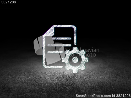 Image of Programming concept: Gear in grunge dark room