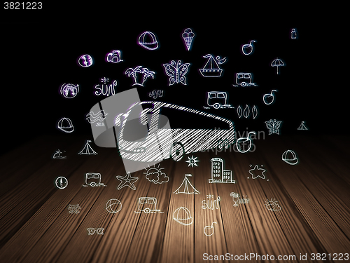 Image of Travel concept: Bus in grunge dark room