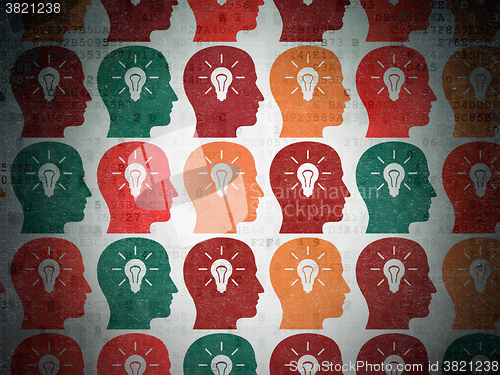 Image of Advertising concept: Head With Light Bulb icons on Digital Paper background
