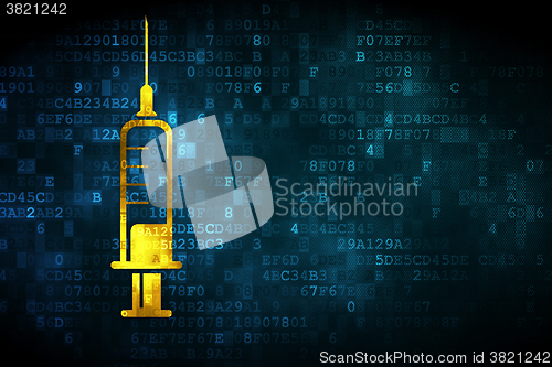 Image of Medicine concept: Syringe on digital background