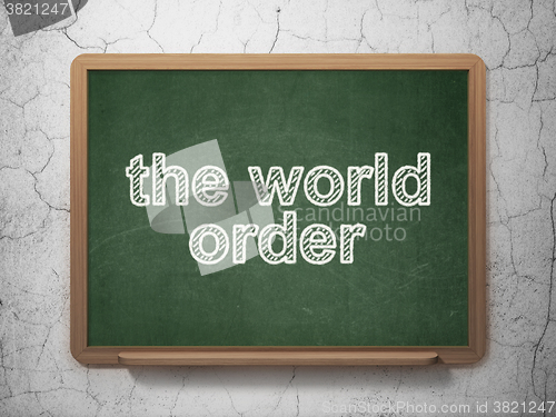 Image of Politics concept: The World Order on chalkboard background