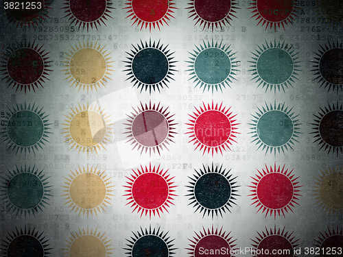 Image of Vacation concept: Sun icons on Digital Paper background