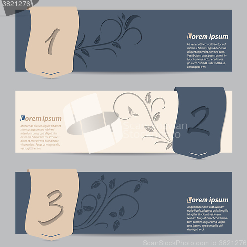 Image of Cool slate blue banners with ribbons and floral elements