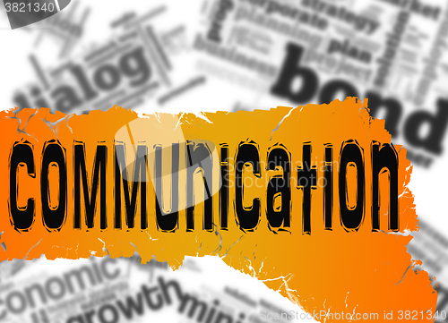 Image of Word cloud with communication word on yellow and red banner