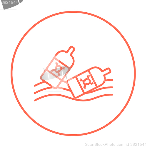 Image of Bottles floating in water line icon.