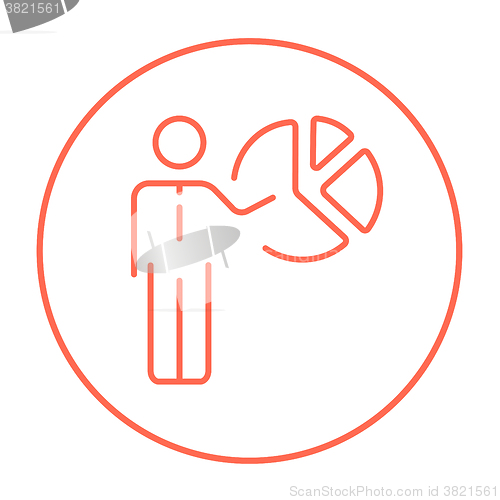 Image of Businessman pointing at the pie chart line icon.