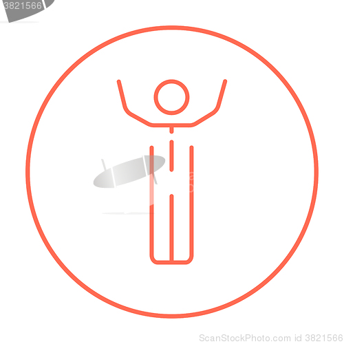 Image of Man with raised arms line icon.