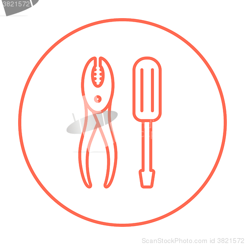 Image of Screwdriver with pliers line icon.