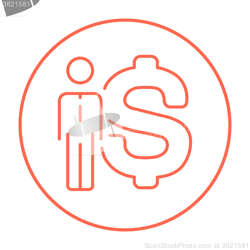 Image of Businessman standing beside the dollar symbol line icon.