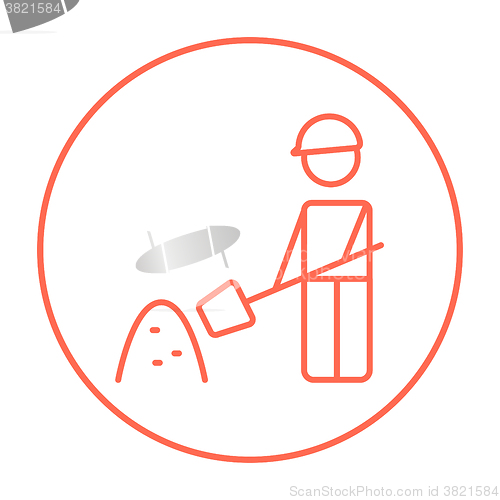 Image of Man with shovel and hill of sand line icon.