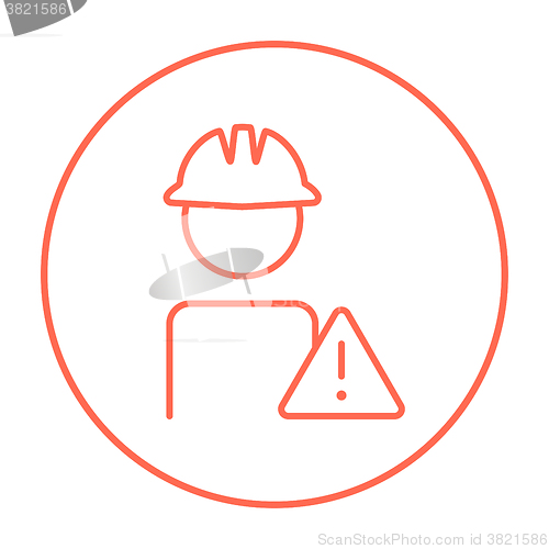 Image of Worker with caution sign line icon.