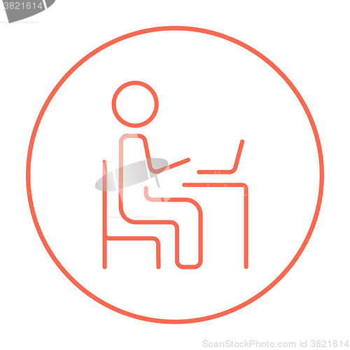 Image of Businessman working at his laptop line icon.