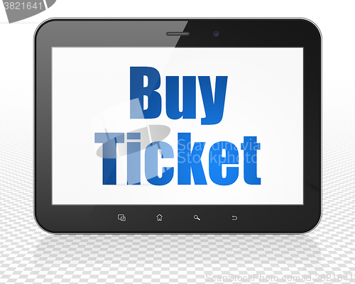 Image of Vacation concept: Tablet Pc Computer with Buy Ticket on display