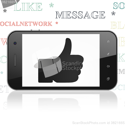 Image of Social media concept: Smartphone with Thumb Up on display