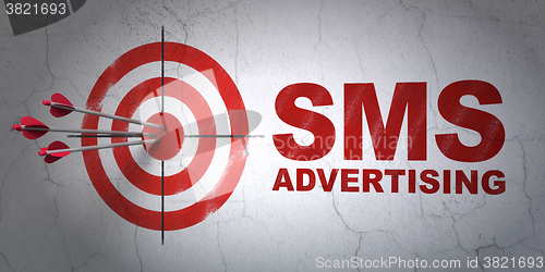 Image of Advertising concept: target and SMS Advertising on wall background