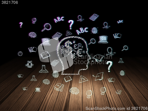 Image of Studying concept: Head With Finance Symbol in grunge dark room