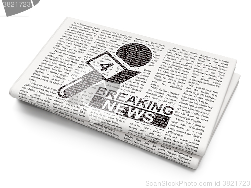 Image of News concept: Breaking News And Microphone on Newspaper background