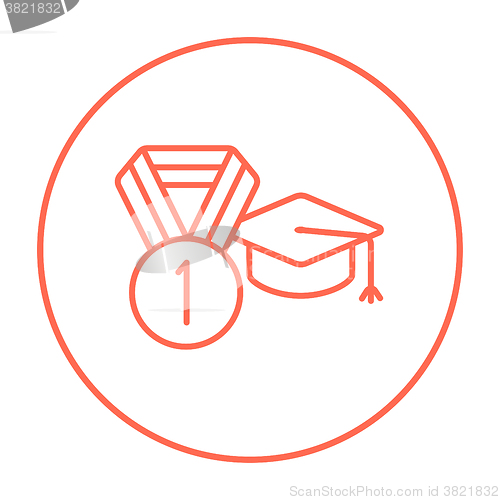 Image of Graduation cap with medal line icon.