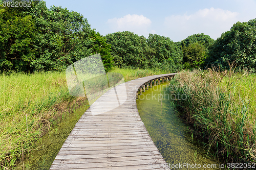 Image of Wooded bridge over the river