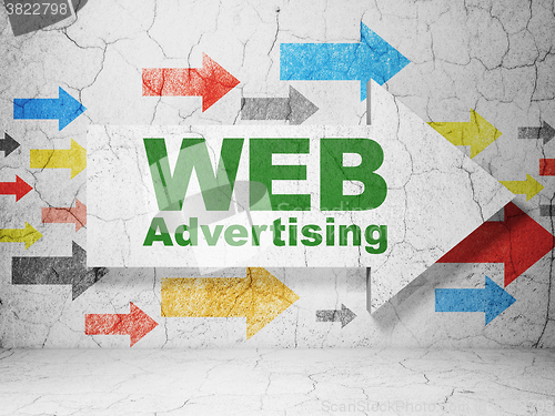 Image of Marketing concept: arrow with WEB Advertising on grunge wall background
