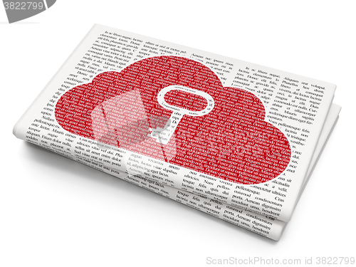 Image of Cloud technology concept: Cloud With Key on Newspaper background