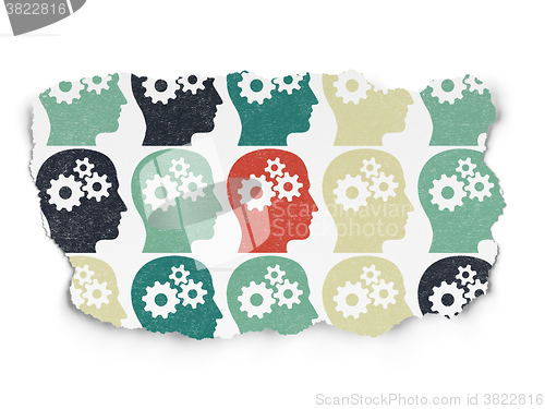 Image of Marketing concept: Head With Gears icons on Torn Paper background