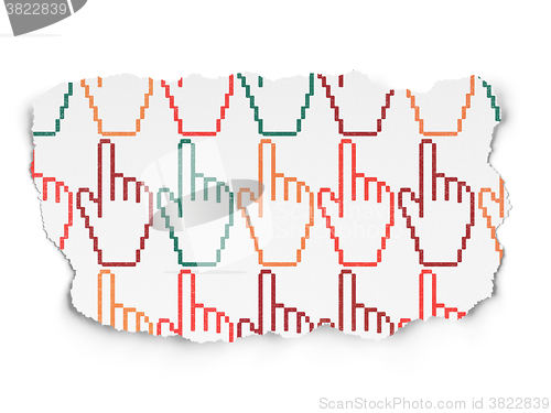 Image of Marketing concept: Mouse Cursor icons on Torn Paper background