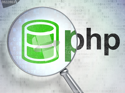 Image of Database concept: Database and Php with optical glass