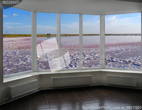 Image of plastic window with view of salty sea