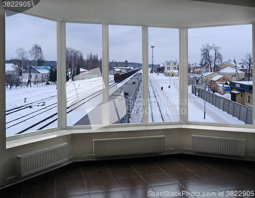 Image of plastic window with view of permanent way