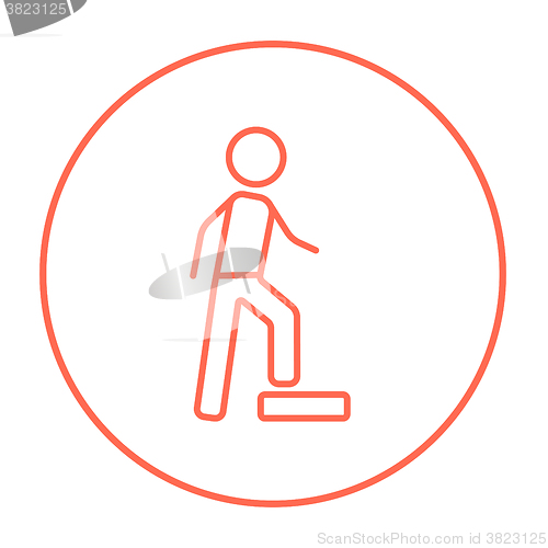 Image of Man doing step exercise line icon.