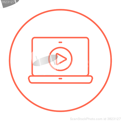 Image of Laptop with play button on screen line icon.