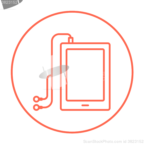 Image of Tablet with headphones line icon.