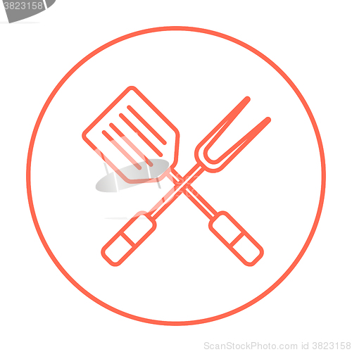 Image of Kitchen spatula and big fork line icon.