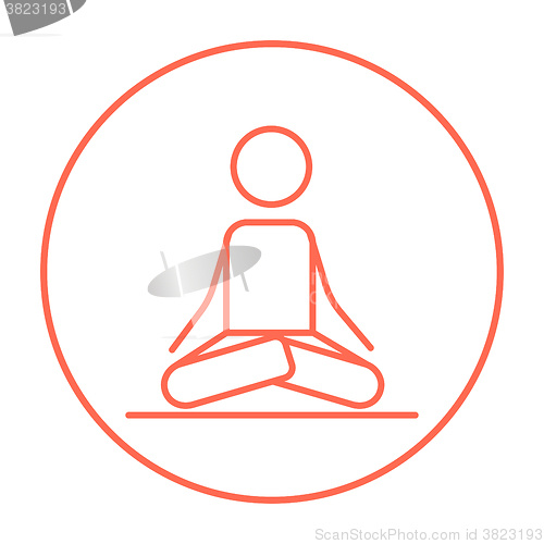 Image of Man meditating in lotus pose line icon.