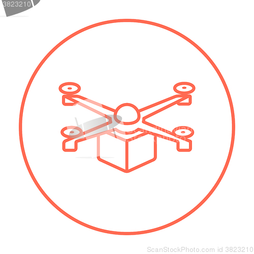 Image of Drone delivering package line icon.