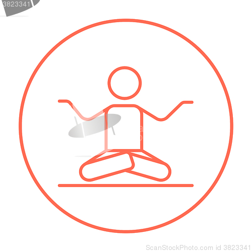 Image of Man meditating in lotus pose line icon.