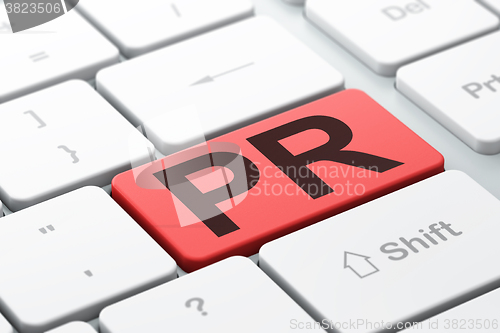 Image of Marketing concept: PR on computer keyboard background