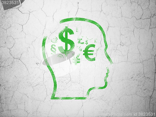Image of Studying concept: Head With Finance Symbol on wall background