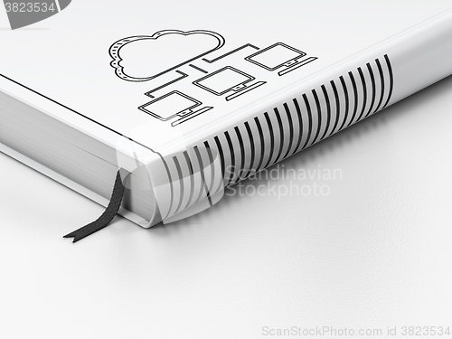 Image of Cloud networking concept: closed book, Cloud Network on white background