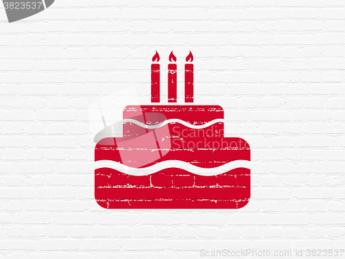 Image of Entertainment, concept: Cake on wall background