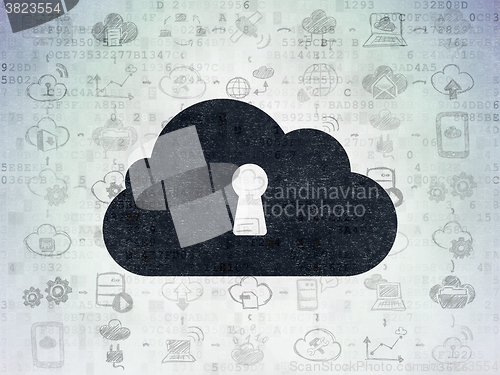 Image of Cloud technology concept: Cloud With Keyhole on Digital Paper background