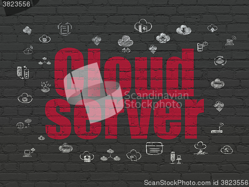 Image of Cloud networking concept: Cloud Server on wall background