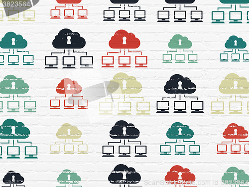 Image of Cloud technology concept: Cloud Network icons on wall background