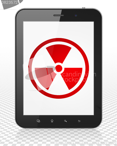 Image of Science concept: Tablet Pc Computer with Radiation on display