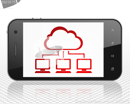 Image of Cloud networking concept: Smartphone with Cloud Network on display
