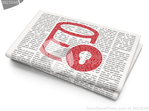 Image of Programming concept: Database With Lock on Newspaper background
